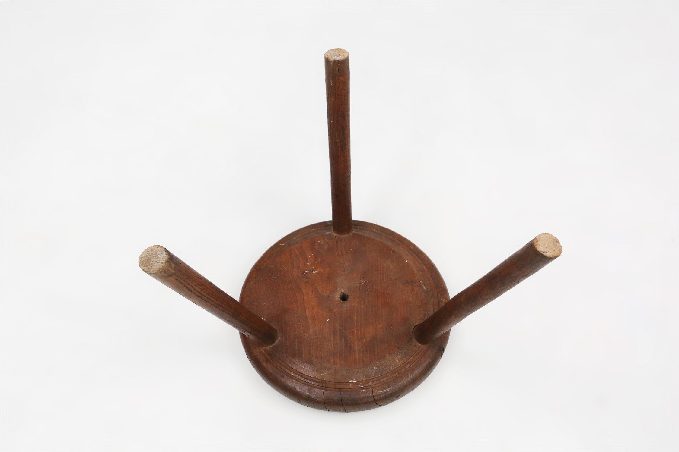 Hand-carved solid wood tripod stool with beautiful patina, France ca. 1900thumbnail